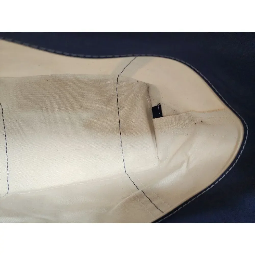 L.L.BEAN Vintage Zip Top Boat and Tote Medium Natural Navy Canvas 16x12 USA - Picture 13 of 16
